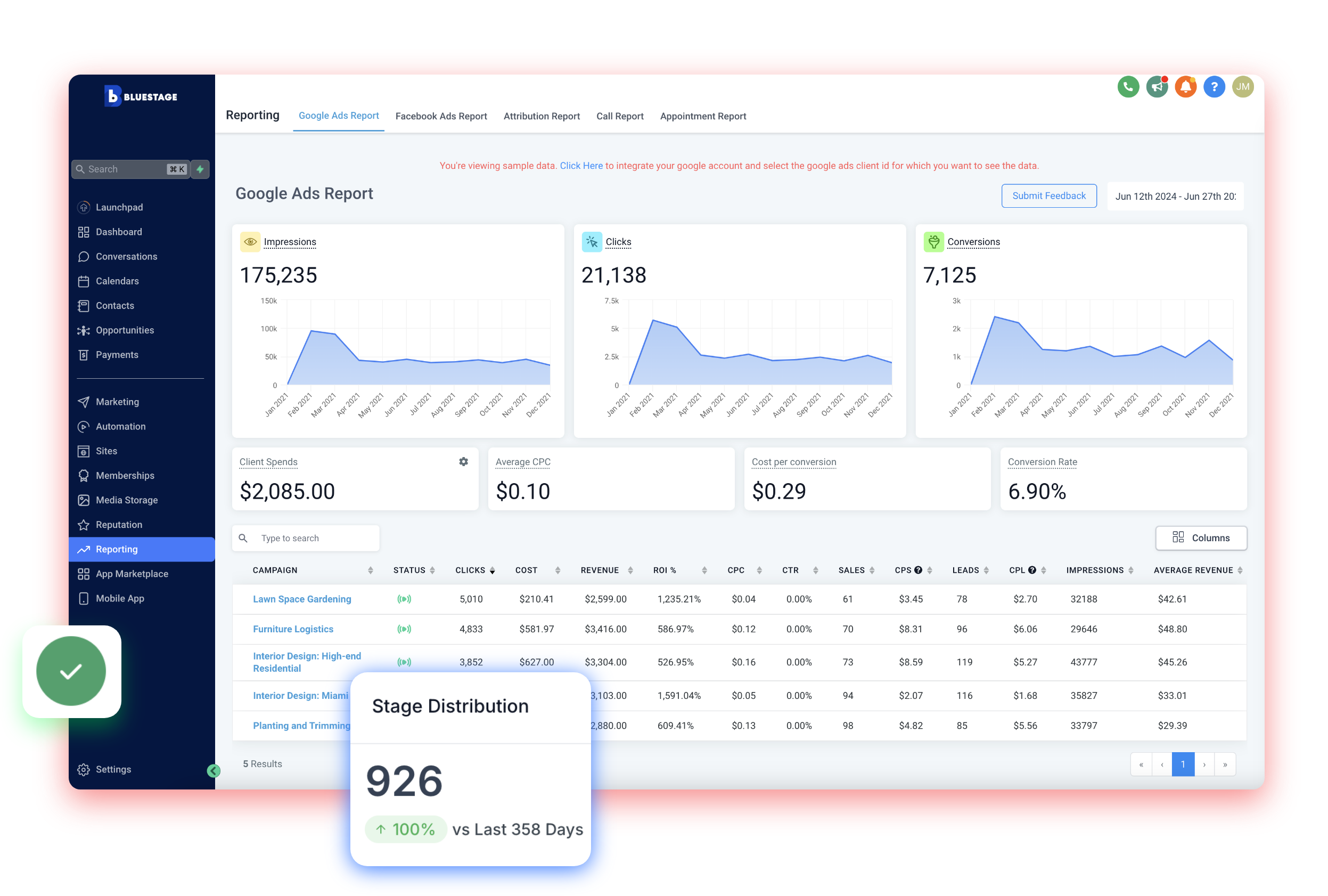 Reporting-BLUESTAGE Contact management software