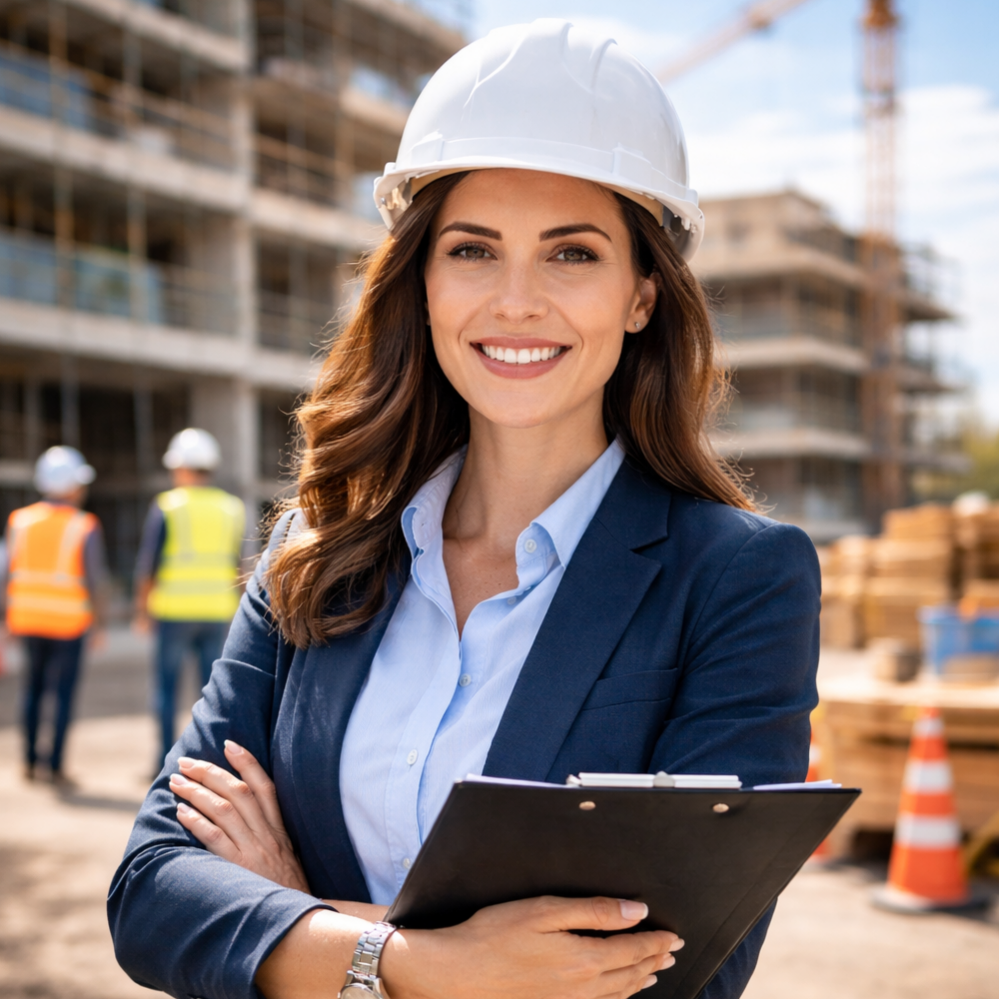 Construction team reviewing project plans on-site